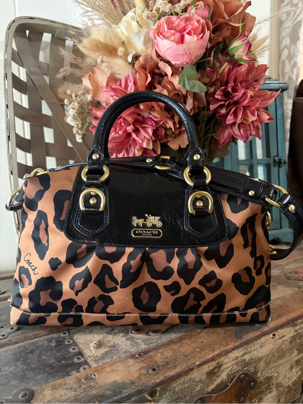 RARE! Coach Madison Ocelot Leopard-Print Sabrina Satchel 15553